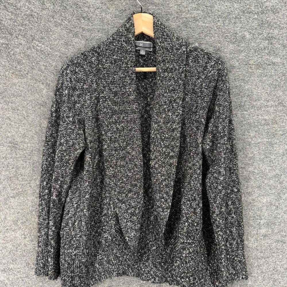 JM Collection Cardigan Women M Medium Gray Knit Collared Open Front Long Sleeve